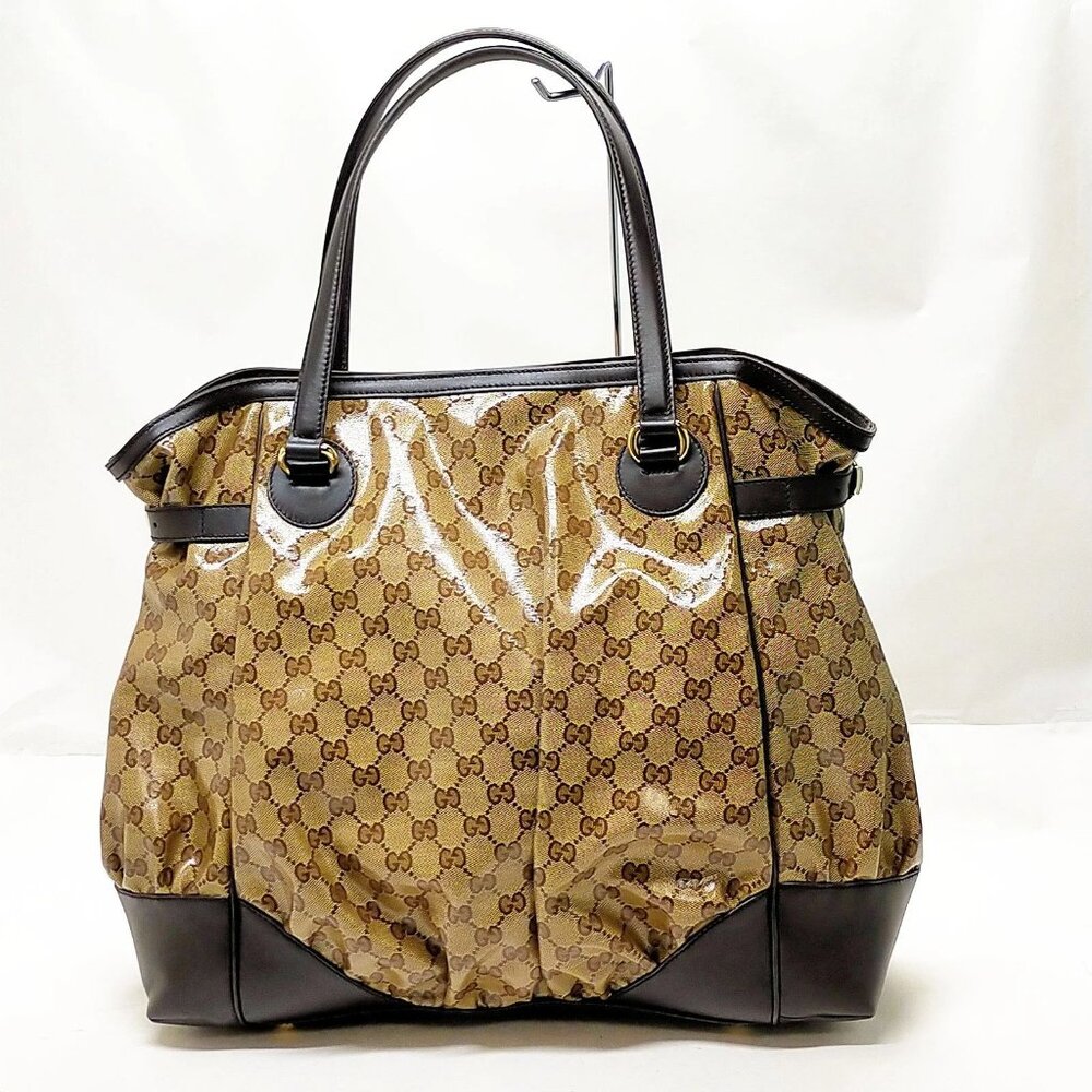 Gucci Hand Bag Brown Coated Canvas 693-081325